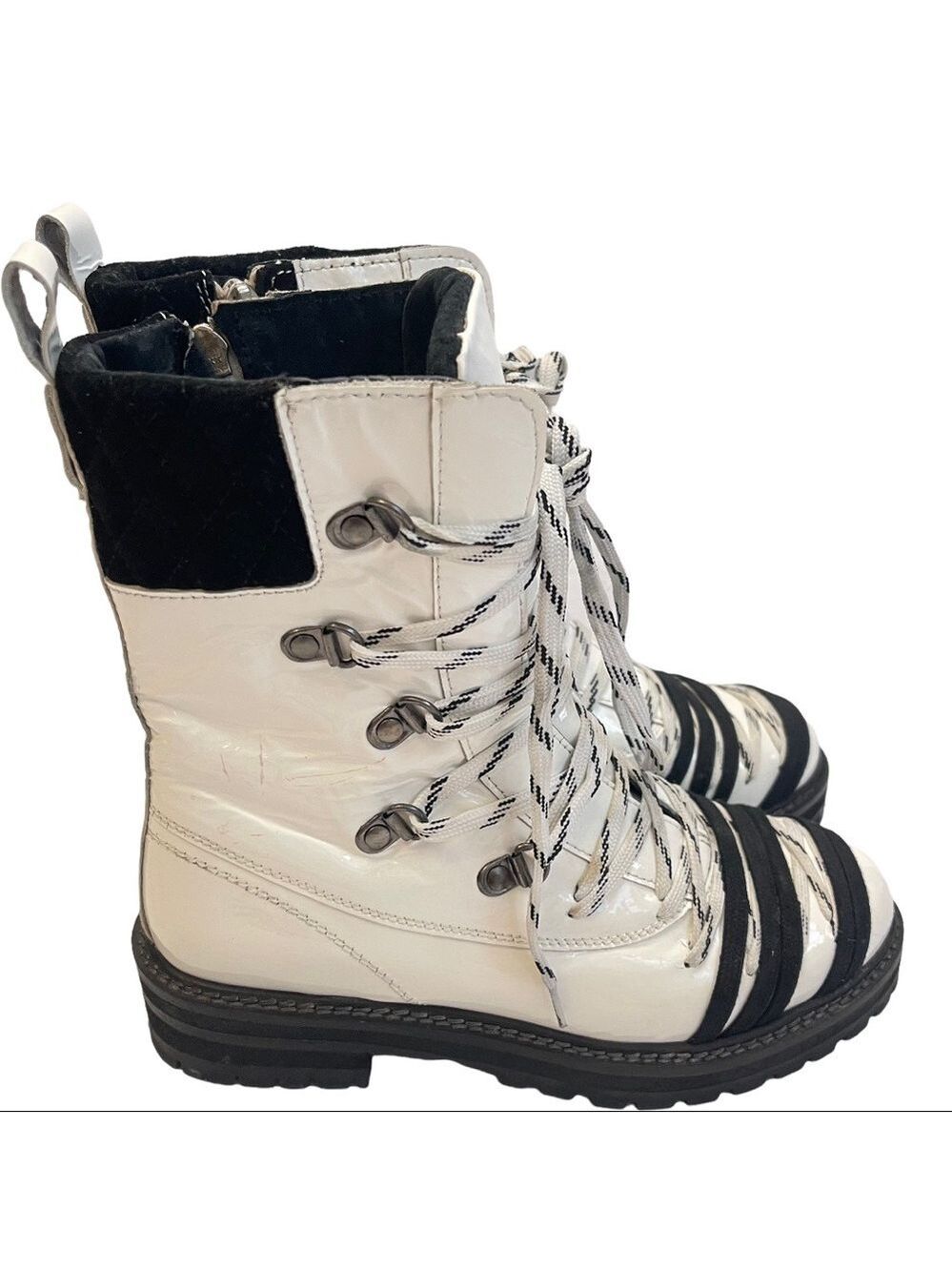 Anthropologie Free People Stompy Women's Size 5 White Lace-Up Moto Combat Boots